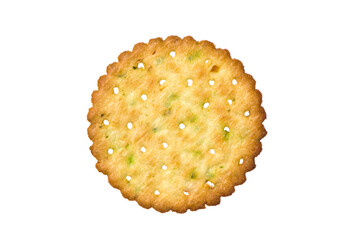 single of round thin crispy biscuit isolated on white background.