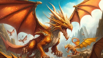 An angry orange dragon threatening to attack