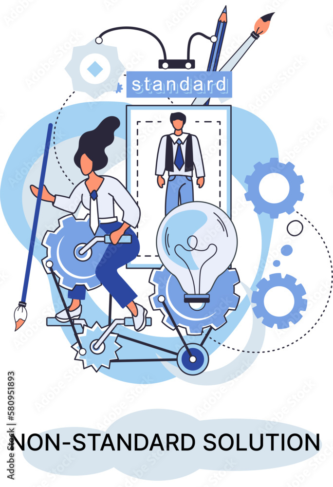 Aufkleber non standart solution solving problem metaphor, answer to question or creativity idea innovation hel