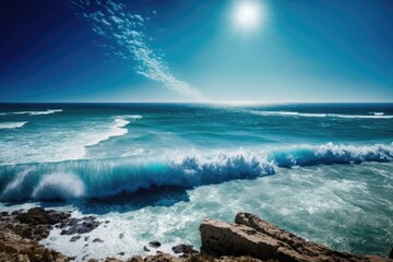 Beautiful seascape with a blue sky and the Atlantic Ocean in the background for a natural photo. Generative AI