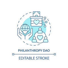 Philanthropy DAO turquoise concept icon. Decentralized autonomous organizations type abstract idea thin line illustration. Isolated outline drawing. Editable stroke. Arial, Myriad Pro-Bold fonts used