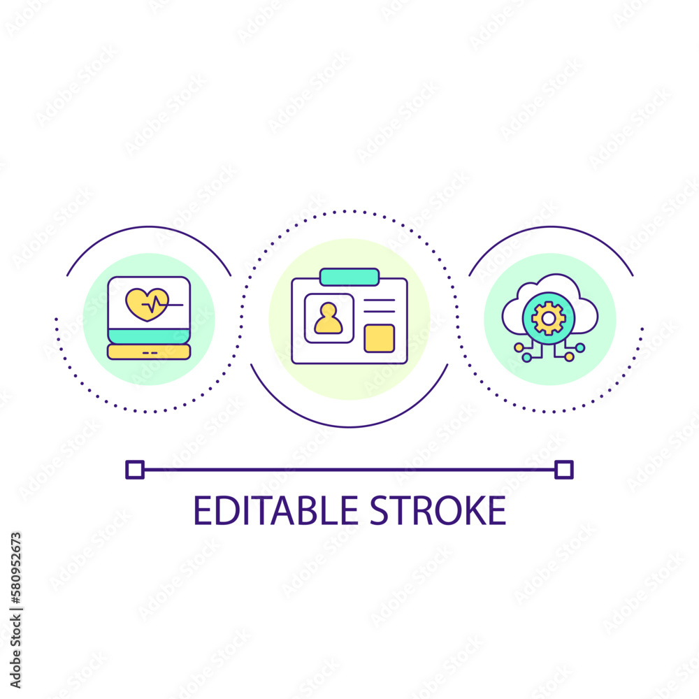 Poster digital medical records loop concept icon. integrate software in healthcare service. medicine progre