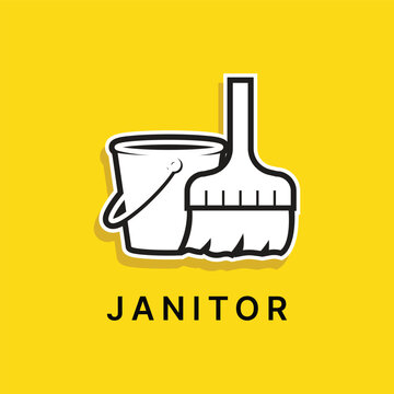 Design Vector Janitor Icon With Yellow Background