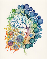 Concept of life developing from a cell. Biology illustration, Generative AI