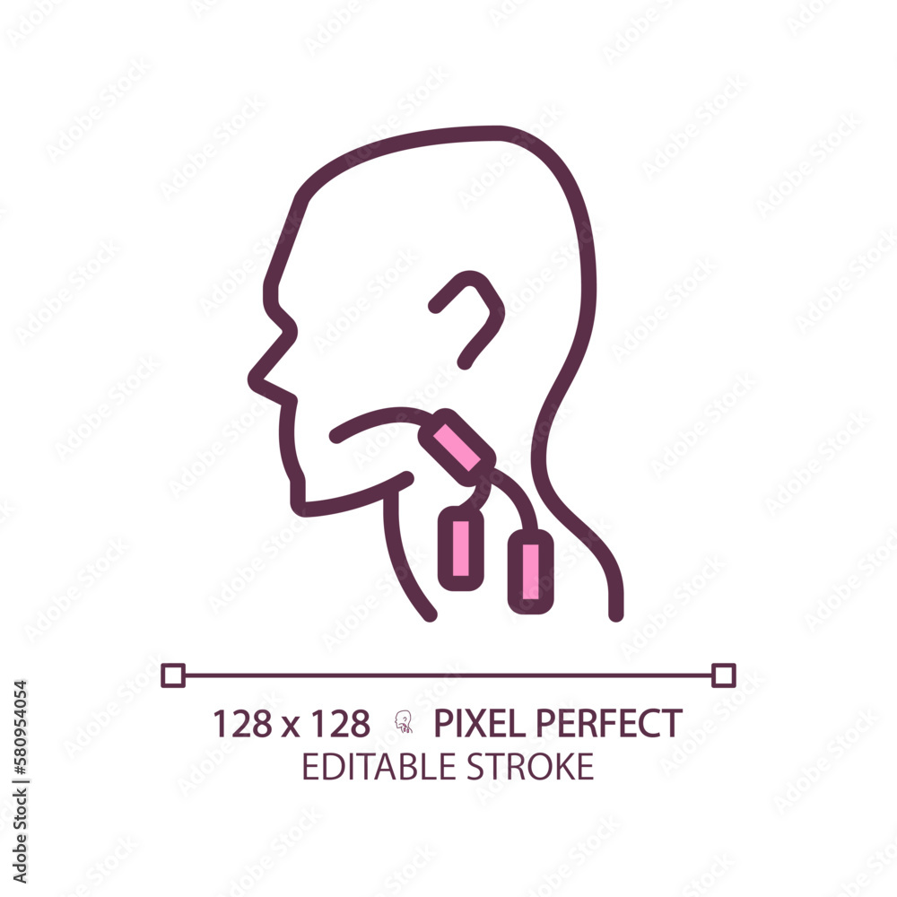 Sticker Lymph nodes pixel perfect RGB color linear icon. Swollen body parts in throat. Immune system issues symptoms. Thin line illustration. Contour symbol. Vector outline drawing. Editable stroke