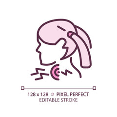 Croup pixel perfect RGB color linear icon. Dangerous children disease of throat. Awareness about viral hazard. Thin line illustration. Contour symbol. Vector outline drawing. Editable stroke