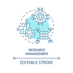 Resource management turquoise concept icon. System orchestration. Architecture abstract idea thin line illustration. Isolated outline drawing. Editable stroke. Arial, Myriad Pro-Bold fonts used