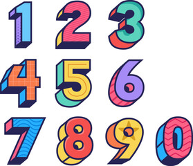 Set of colorful numbers in 3d playful and fun style