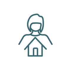 woman with mortgage icon. Thin line woman with mortgage icon from commerce and marketing collection. Outline vector isolated on white background.