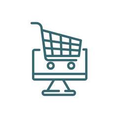 online store cart icon. Thin line online store cart icon from commerce and marketing collection. Outline vector isolated on white background.