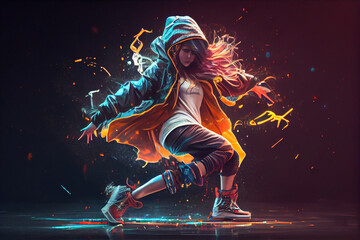 Dancing girl funny break dance, happy rhythmically waving. Playful crazy girl dance emotions.