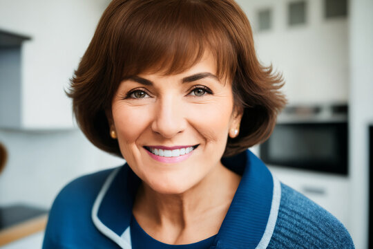 Beautiful senior mature woman preparing healthy and delicious food in a modern kitchen. Generative ai