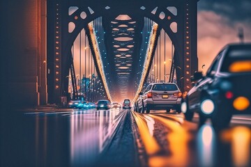 Majestic Sydney Harbour Bridge Illuminated by Cars, AI Generated