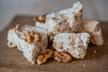 Sardinian artisanal nougat whit nuts and wildflower honey, Torrone Sardo artigianale con noci e miele Millefiori