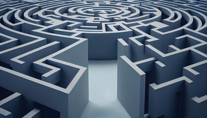 Maze graphics, labyrinth in perspective, Logic challenge. Problem solve concept. AI generative content