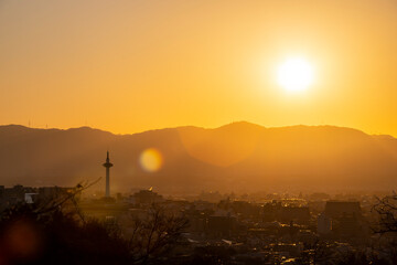 Kyoto at sunset from above.