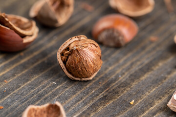 debris left after peeling the hazelnuts from the shell