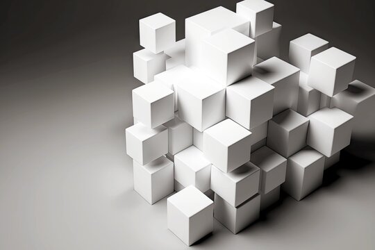 three-dimensional figure of white cubes as 3d render abstract geometric background, generative ai, created with generative ai © primopiano