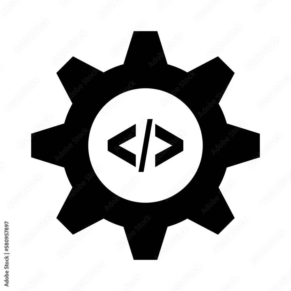 Poster programming mark and gear icon. system settings. vector.