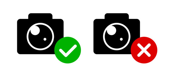 Camera Permitted and Camera Prohibited icon set. Vector.