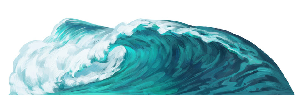 Bright big blue ocean wave hand drawn illustration isolated PNG	