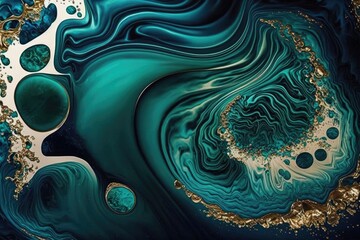 ART Sea in abstraction. Natural opulence. Marble like liquid swirls are part of the design. a stunning blending of liquid paint and gold dust. Ideal setting for promoting expensive goods. Generative