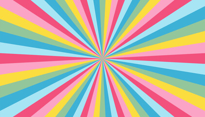 Abstract explosion background in colorful retro rainbow gradient. Glare effect. Sunlight sparkle pattern. Radial rays vector illustration. Narrow beam. For backgrounds, posters, banners and covers.