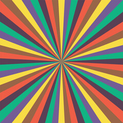 Abstract explosion background in colorful retro rainbow gradient. Glare effect. Sunlight sparkle pattern. Radial rays vector illustration. Narrow beam. For backgrounds, posters, banners and covers.