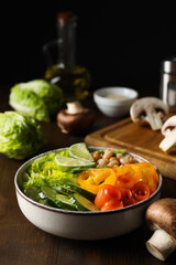 Bowl with tasty and nutritious food, delicious homemade lunch