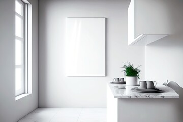 Obraz na płótnie Canvas glossy white surface of kitchen table in home interior of 3d rendering minimal room, generative ai, created with generative ai