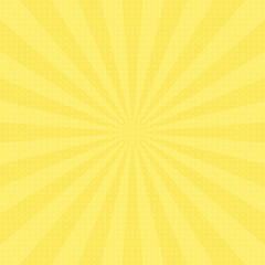 Abstract explosion background in gradient yellow color with spots texture. Glare effect. Sunlight sparkle pattern. Radial rays vector illustration. Narrow beam. For backgrounds, posters or banners.