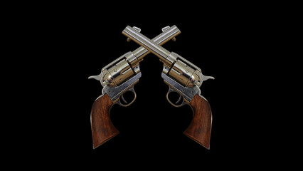 crossed revolvers with transparent background - obrazy, fototapety, plakaty