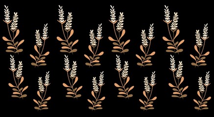 Seamless pattern with golden meadow flowers on black background