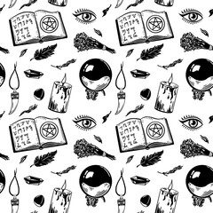 Mystical pattern, black contour art on a white background