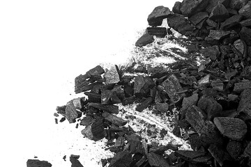 Pieces of hardwood charcoal isolated on a white background