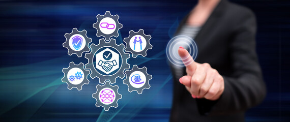 Woman touching a trust concept