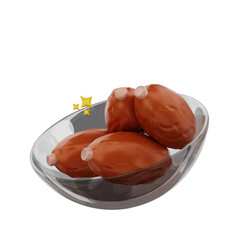3d dates fruit in bowl icon illustration object