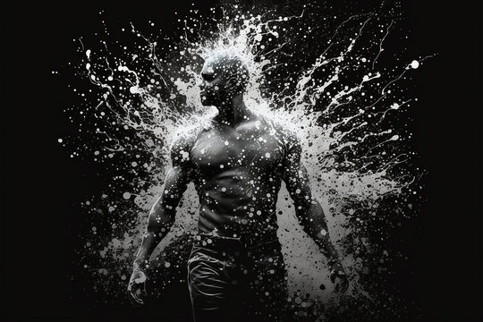 Human body silhouette, water splash. Water balance in the body. Generative AI.