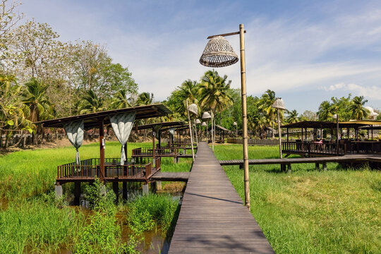Cozy picturesque restaurant at rice fields in Langkawi Malaysia
