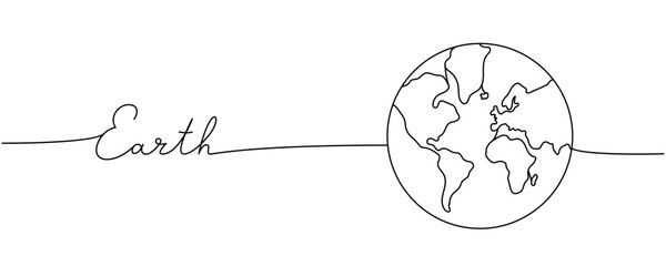 Earth planet silhouette one line. Minimalist drawing of phrase illustration. World silhouette continuous one line illustration.