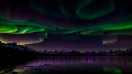 Fototapeta na wymiar aurora borealis night sky landscape of heavenly northern lights multi colored glow nature mountains backgrounds astronomy Generative AI