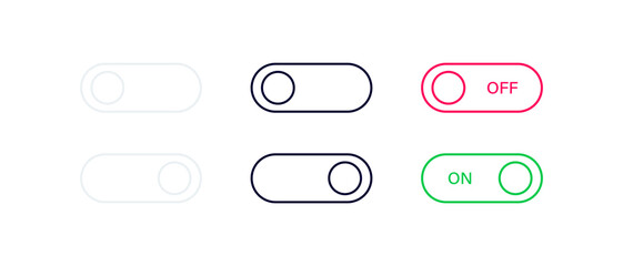 On, Off toggle switch icons set on background. Active and inactive sign for your ui design. Vector illustration
