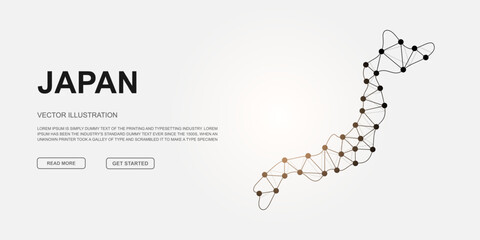 Japan low poly symbol with connected dots for landing page. Japan map design illustration concept. Polygonal Country map illustration