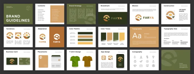 Fotobehang Green and Brown Brand Guidelines template. Brand Identity presentation. Logo Guideline template. Logo Guide Book. Logotype presentation © Lifeking