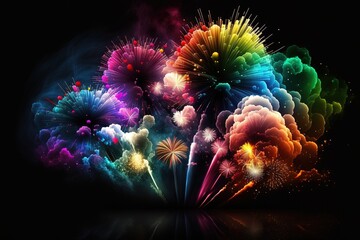 Colorful fireworks at celebration midnight.