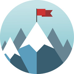 Red flag on mountain peak. Success concept illustration. Transparent background