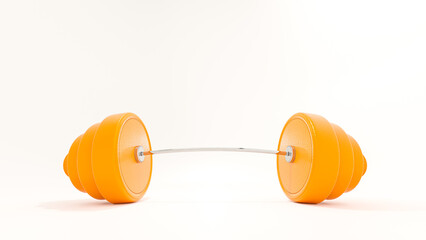 Barbell or weightlifter orange color on white background. 3D render.