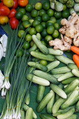 Limes and vegetables. Battambang.  Cambodia.