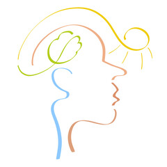 creative image of a person illuminated by an idea, thought and brain as parts of nature, creative colorful logo