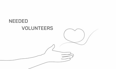 Volunteering. A human hand offers help and support. National Volunteer Banner, National Volunteer Month.